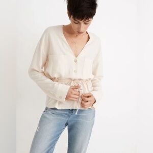 Madewell Linen-Blend Drawstring Peplum Top - Size Large